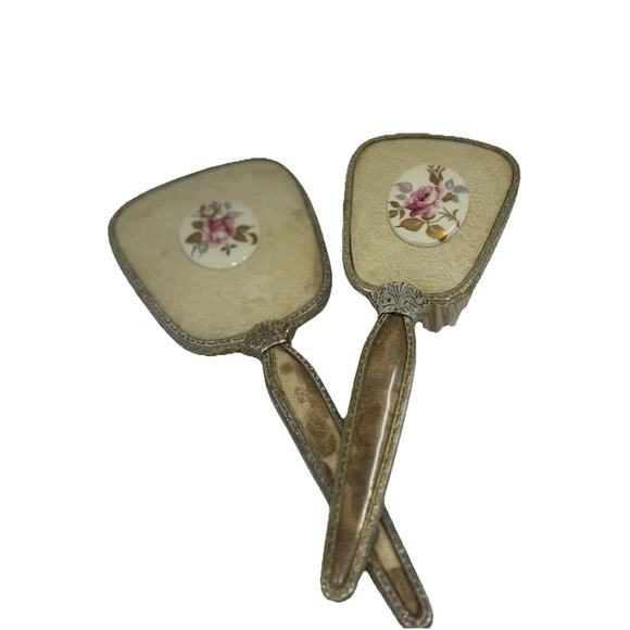 VTG Regent of London Mirror & Brush Set Victorian Floral Vanity Décor - Picture 1 of 13